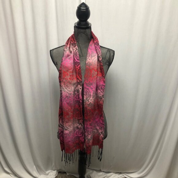 Cejon Made In Italy Pink Gray Fringe Scarf Soft Acrylic Paisley Design - Picture 3 of 5